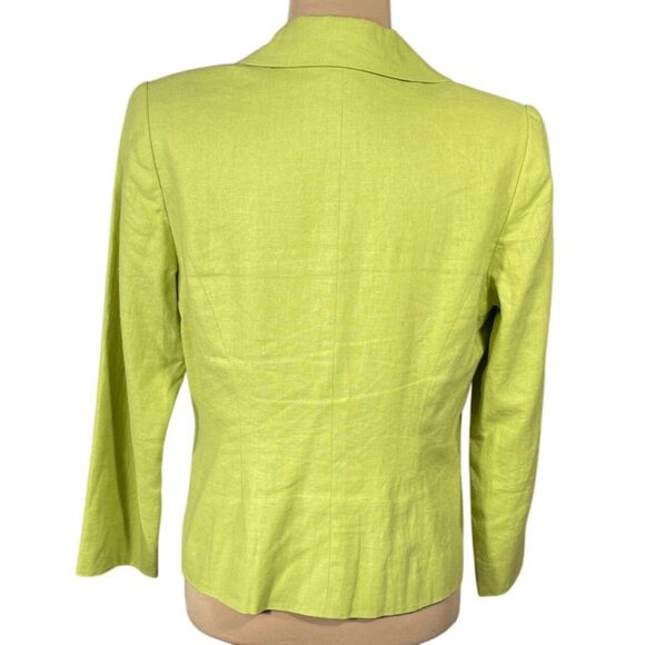 Coldwater Creek Linen Blend Jacket Y2K Chartrusse Size 8P Petite - Picture 3 of 6